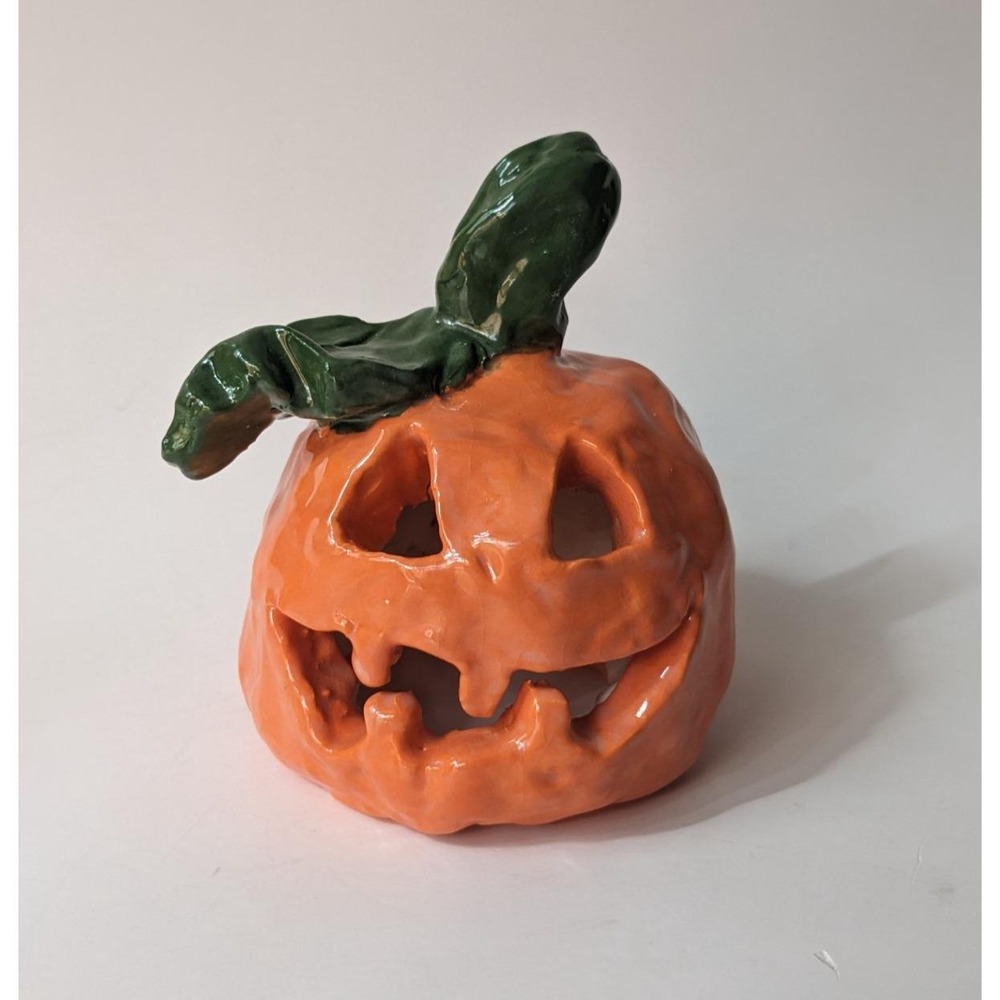 Vintage Child Made Student Pottery Jack O Lantern Halloween Pumpkin Sculpture 4"
